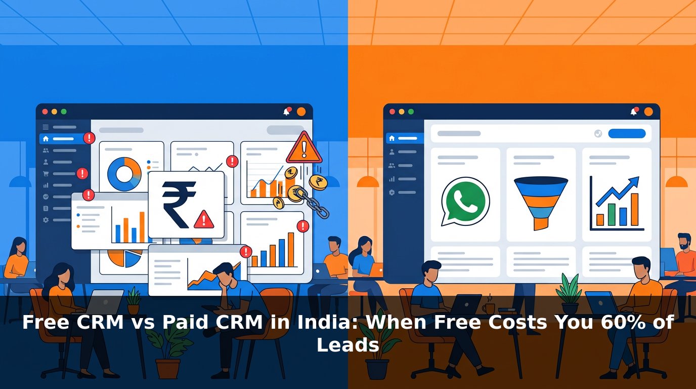 Split free CRM with warning and rupee leakage vs paid CRM with WhatsApp and growth India