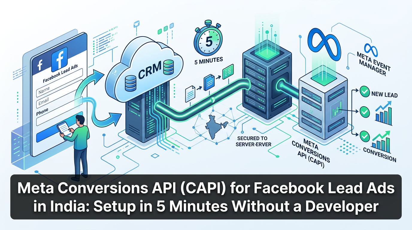 Diagram showing Meta Pixel vs Conversions API dual tracking flow for Facebook Lead Ads India